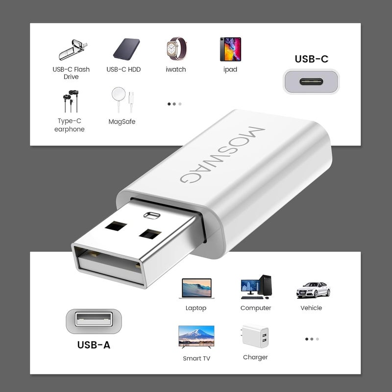 MOSWAG 3 عبوات محول USB C محول USB C إلى USB محول ذكر USB إلى أنثى Type C متوافق مع شاحن Apple MagSafe و iMac و MacBook Pro و MacBook و أجهزة الكمبيوتر المحمولة و PC و أجهزة الكمبيوتر والمزيد - Image 2